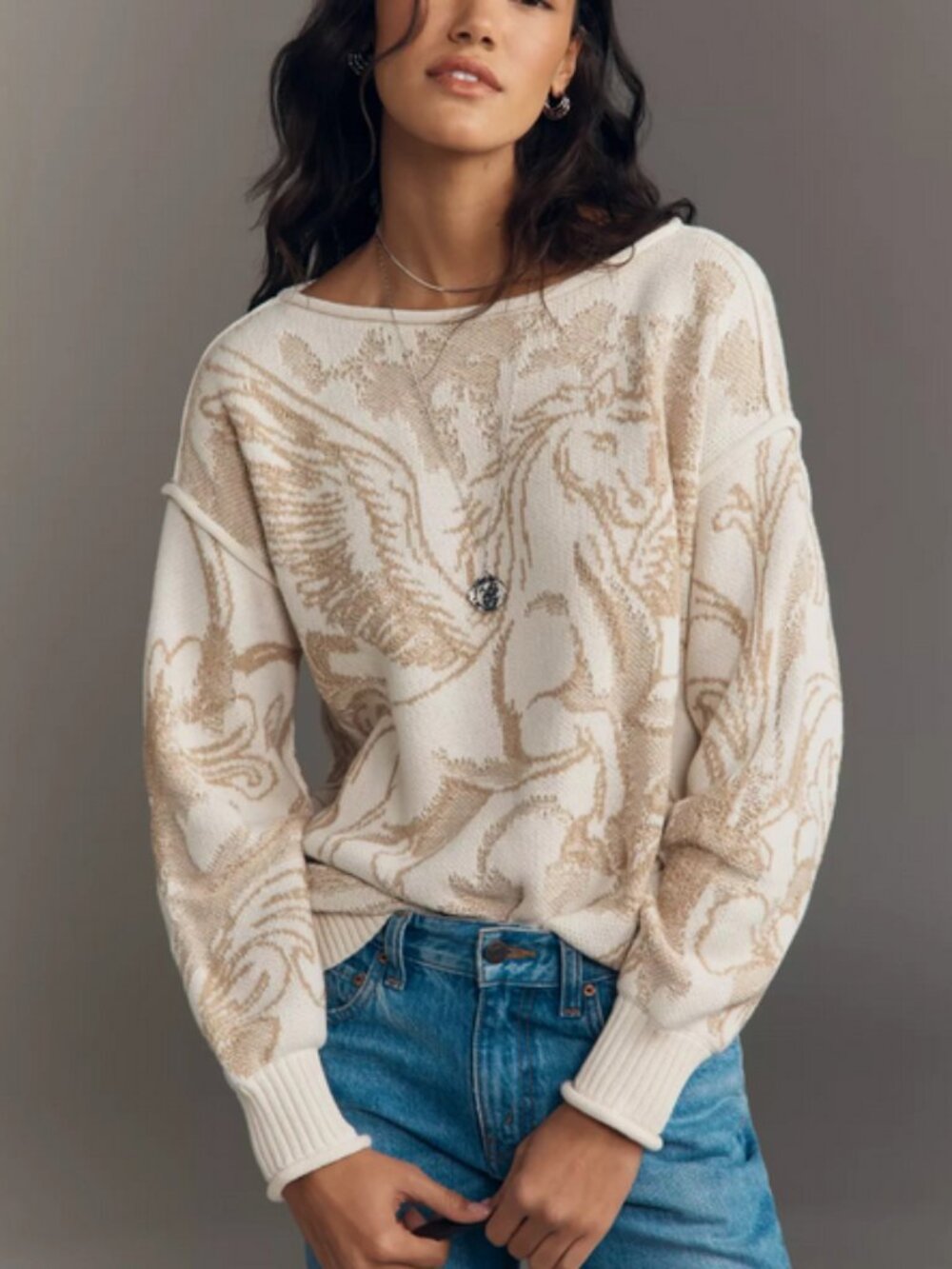Anthropologie Unicorn Slouchy Sweater Size XL NWT Mystical Pegasus